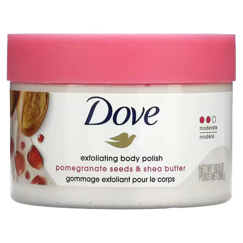 Dove exfoliating body polish
pomegranate seeds & shea butter 10.5 oz (US)