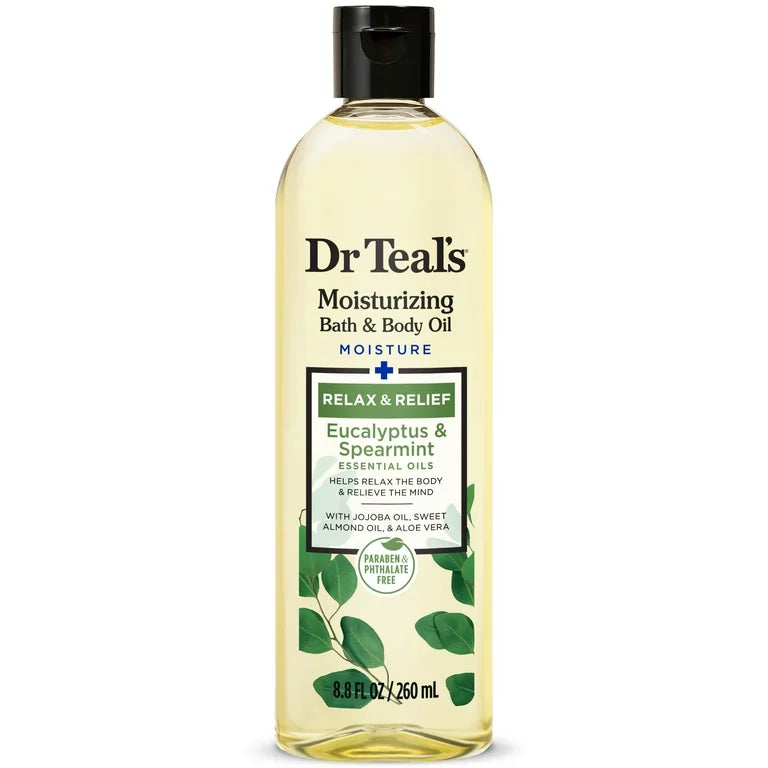 Dr Teal’s Bath & Body Oil Moisture + Relax & Relief Eucalyptus & Spearmint Essential Oils 8.8fl oz
