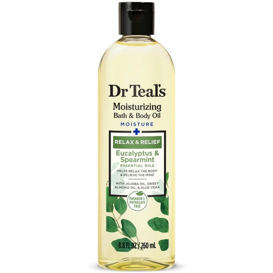 Dr Teal’s Bath & Body Oil Moisture + Relax & Relief Eucalyptus & Spearmint Essential Oils 8.8fl oz