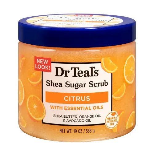 Dr Teal’s Shea Sugar Scrub, Citrus Essential Oils With Shea Butter, Orange Oil & Avocado Oil 19Oz/538G